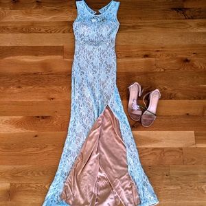 Pastel Blue Lace Prom Dress